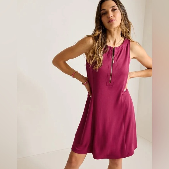NWT Tommy Bahama Red Darcy Fit and Flare Dress Front Zipper Beet Red W Pockets S - Picture 1 of 10